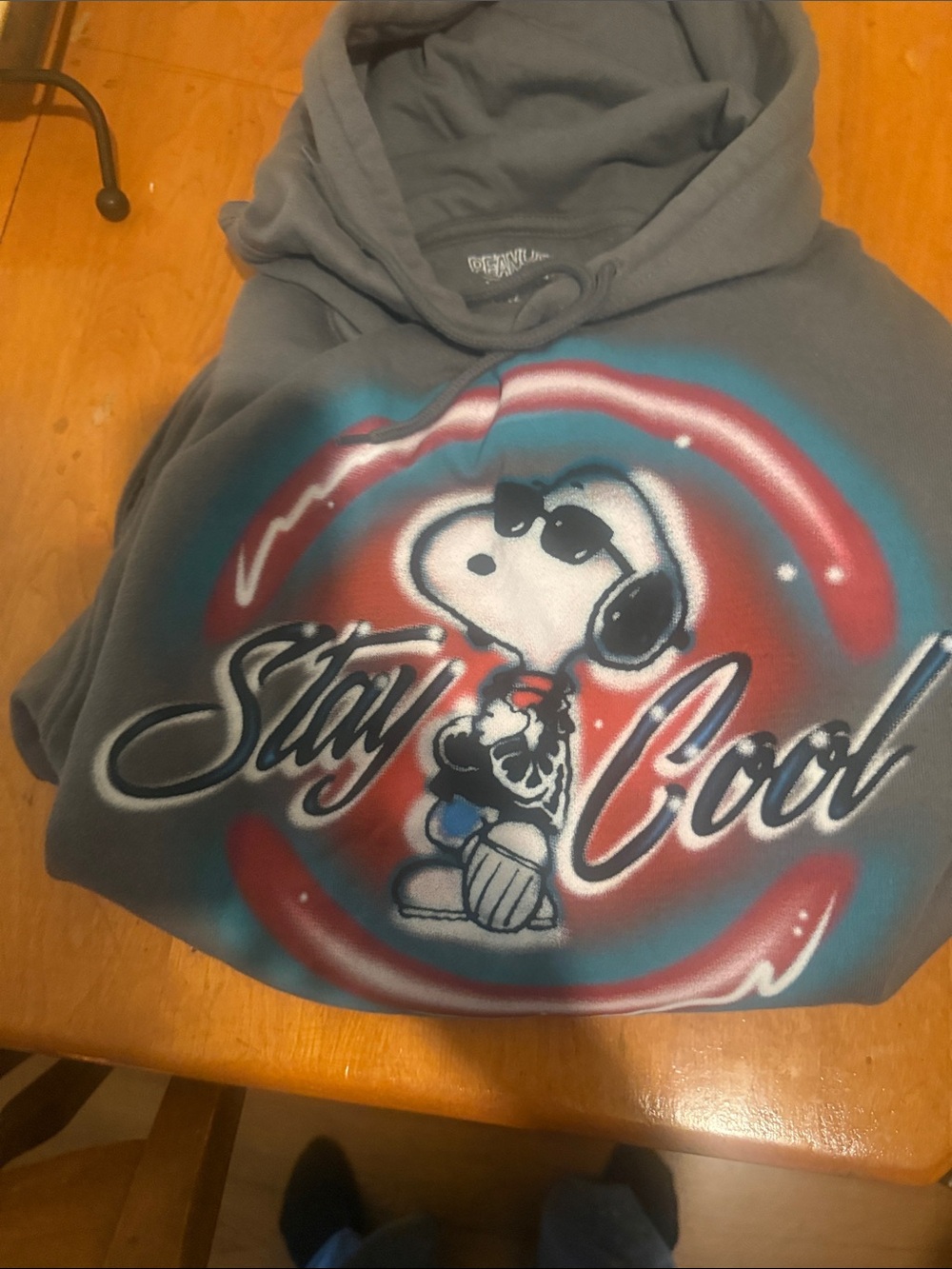 Unisex Peanuts Blue-Gray Hoodie with Snoopy 'Stay Cool' Graphic size xl